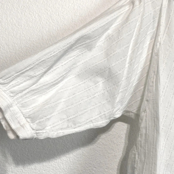 Madewell White Metallic Shimmer Stripe Peasant Top Size M - Picture 4 of 10